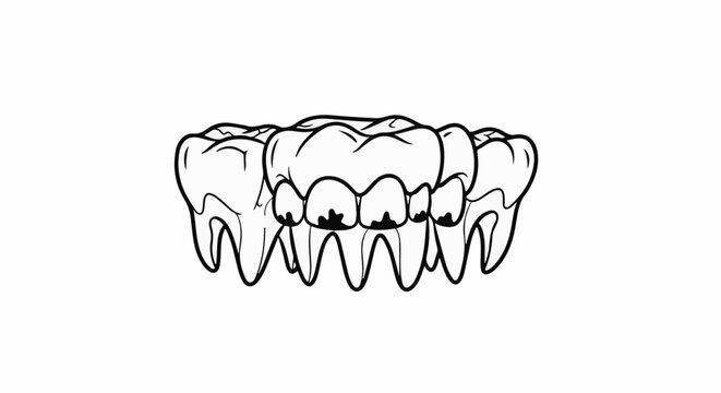 Outline illustration of healthy and decayed teeth