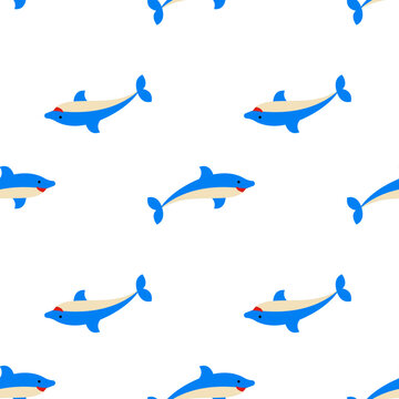 Cute cartoon dolphins swimming across a seamless ocean day pattern isolated on transparent background