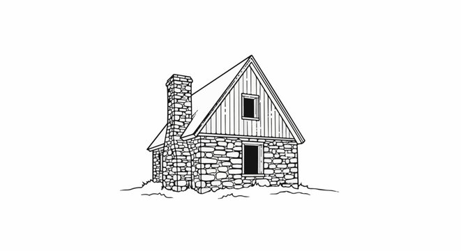 Rustic stone cottage with a prominent chimney and pitched roof