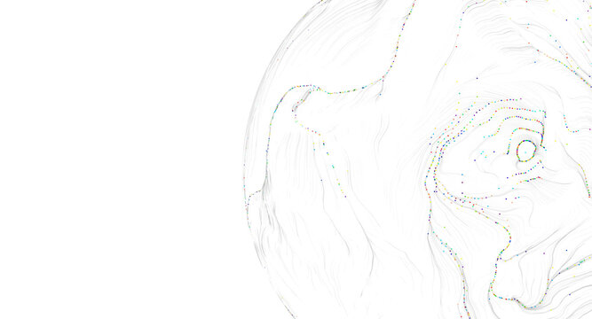 Abstract artwork featuring a digital sphere with flowing lines and dots. Ideal for techno