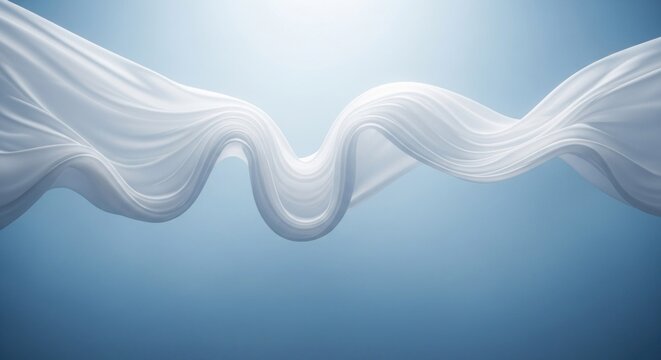 Abstract white fabric flowing gracefully on a soft blue background