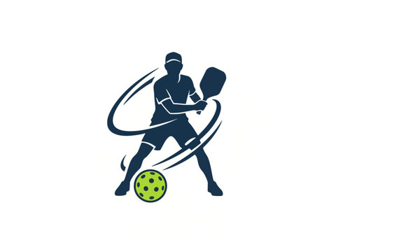 Pickleball Player Silhouette with Paddle and Ball Logo