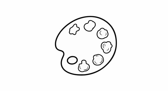 Simple line drawing of an artist's palette with multiple paint blobs