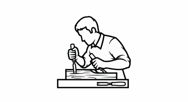 Person carving wood with chisels on a workbench