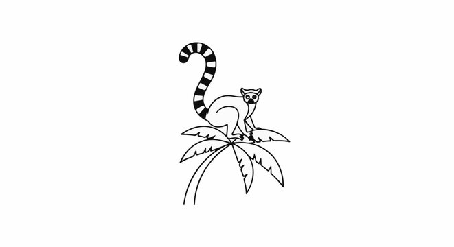 Ring-tailed lemur perches on a stylized palm tree frond