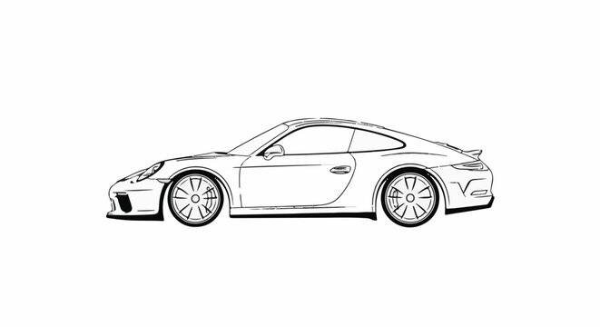 Side profile sketch of a modern, sporty coupe with a spoiler