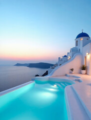 Obraz premium Luxury resort with infinity pool overlooking Aegean Sea Santorini