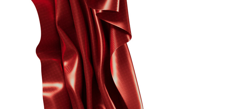 Luxurious red fabric flowing, creating a beautiful draped texture on a white backdrop. Perfect for