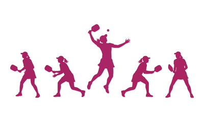 Obraz premium Pickleball Player Silhouettes Action Set Women Athletes Vector