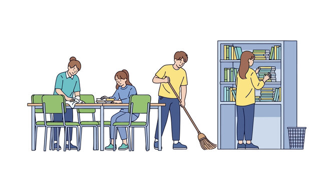 People cleaning and working together.