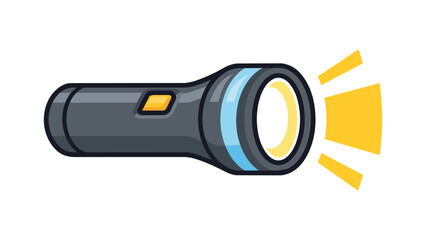 Modern flat vector icon illustration of a handheld flashlight emitting a bright yellow beam of light, isolated on a white background for search, emergency, camping, and utility design concepts. © Lizz
