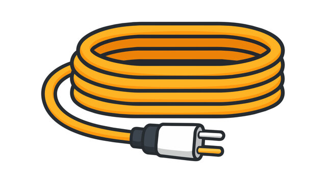 Coiled yellow extension cord vector icon illustration. Modern flat design of an electric power cable with a plug, isolated on white background for hardware, construction, and home improvement.