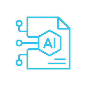 Abstract blue artificial intelligence document with data network connections and hexagonal ai symbol technology science.