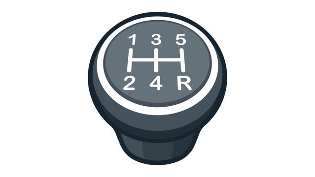 Manual Gear Shift Knob Vector Icon Illustration. A modern flat design of a 5-speed car transmission gearstick with reverse gear, isolated on a white background for automotive and driving themes.