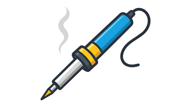 Soldering Iron Vector Icon Illustration: A modern flat design of a professional soldering wand with a blue handle, heating element, and smoke, perfect for electronics, DIY, and repair projects.