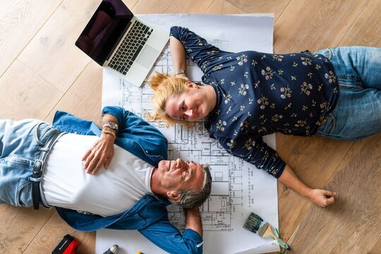 Couple planning home renovation photo