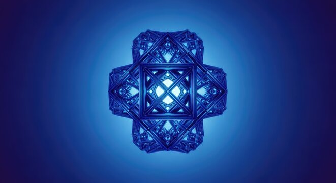 Complex digital geometry showcasing boundless recursive structures and repeating designs in deep blue tones, suggesting mathematical infinity background, background, wallpaper, graphic