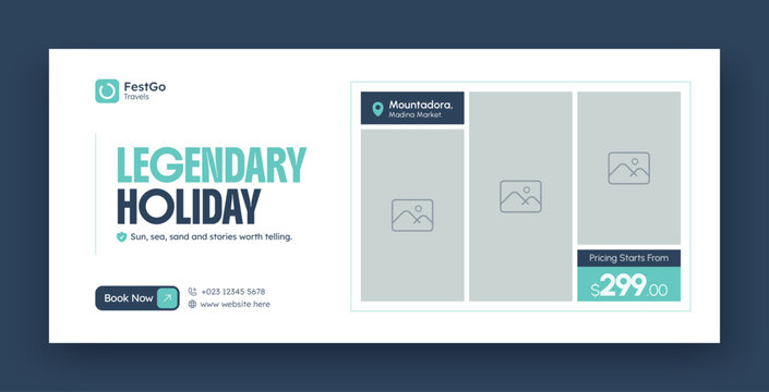 Travel holiday vacation web banner and facebook timeline cover header design template 