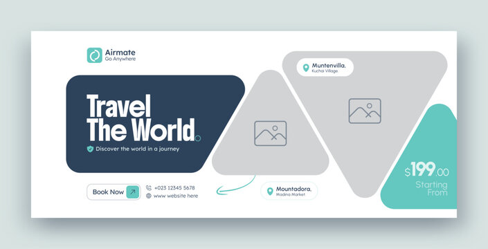 Travel holiday vacation web banner and facebook timeline cover header design template 