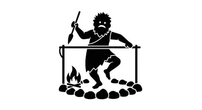 Caveman Cooking Over Open Flame.