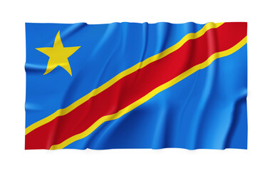 Obraz premium Realistic DR Congo country flag isolated on a transparent background. Silk atlas detailed fabric flag. Vector PNG