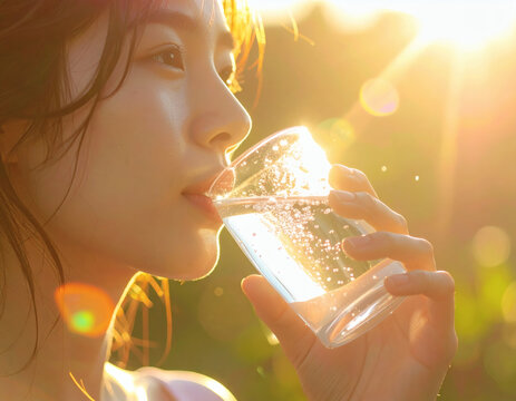 A serene moment of a person drinking water