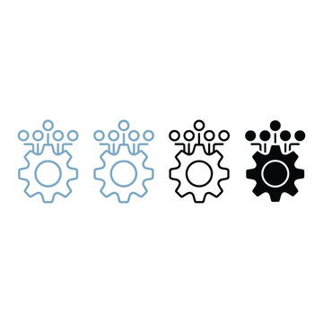 Multiple data connection points rising from a mechanical gear icon set illustrating complex system integration and ai processing.