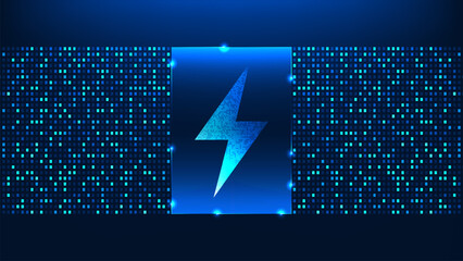 Technology energy background electric symbol within a side frame of square elements, representing battery charging, energy storage, renewable energy, alternative power, sustainable energy systems © K illustrator Photo