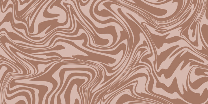 Abstract background pattern with mocha coffee waves. Psychedelic groovy trippy y2k retro seamless pattern in brow and beige colors. Wavy and swirled brush strokes liquid texture for packaging design