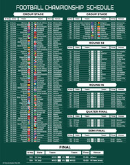 2026 World Football Tournament Match Schedule Printable Wall Chart USA Mexico Canada Football Championship Poster. © mntosman99