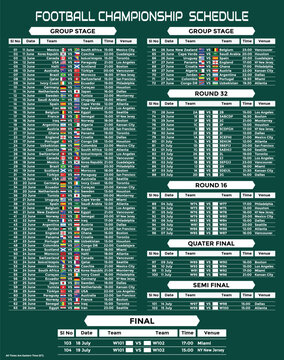 2026 World Football Tournament Match Schedule Printable Wall Chart USA Mexico Canada Football Championship Poster.