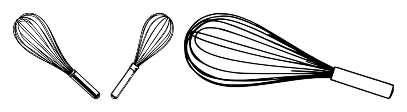 Whisk set with black line art design featuring kitchen accessory, cooking utensil, line illustration with cooking and kitchenware