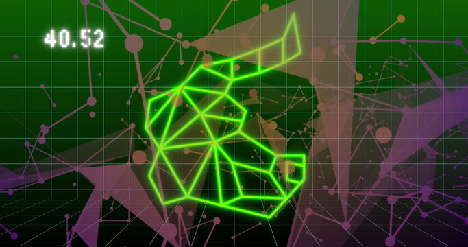 Floating neon green wireframe polygon hovering above 3D grid floor, showing HUD 40