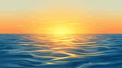 Obraz premium Pixelated artwork depicts sunrise over the ocean. Orange, yellow, and blue colors create a serene scene