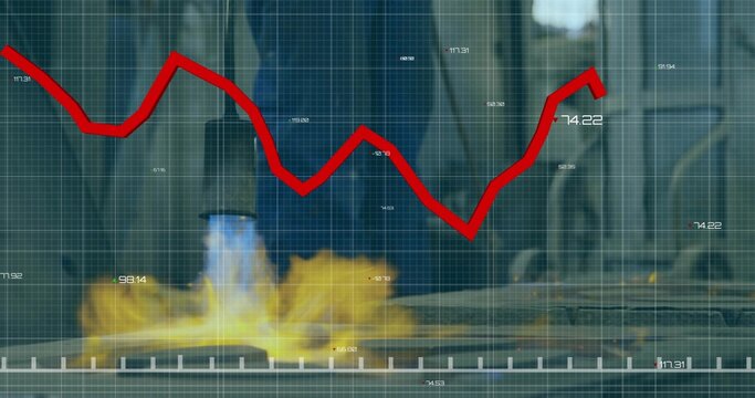 Emitting blue flame, spreading orange plume over metal plate at lab bench, with red zigzag chart