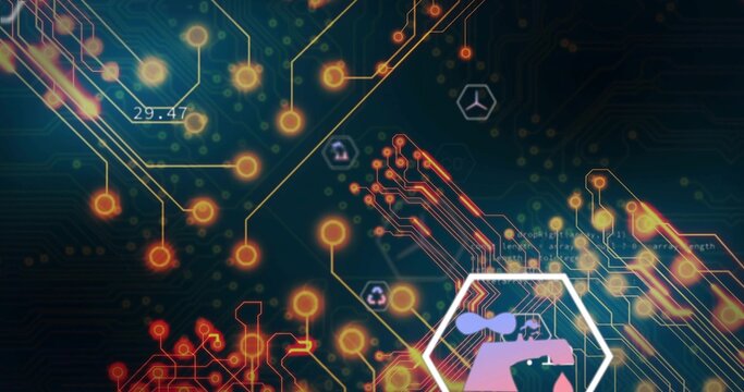 Showing central cluster pulsing in digital map, with white hexagon, avatar, nodes, traces, 29