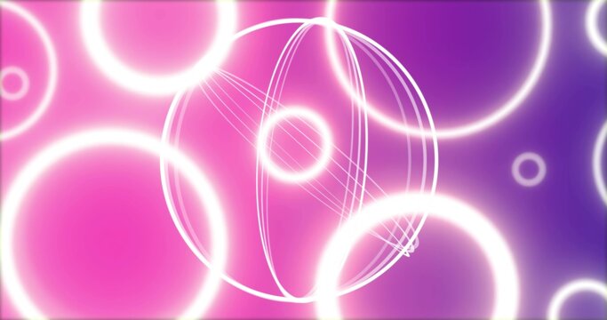 Wireframe sphere pulsing on render, emitting glowing rings over magenta gradient for tech designers