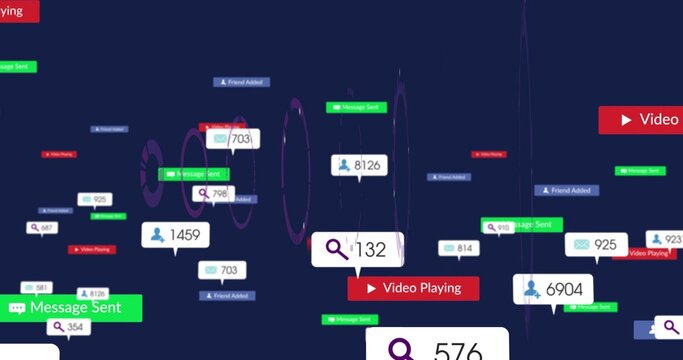 Displaying central cluster floating on dark navy canvas, with Message Sent tags and search icons