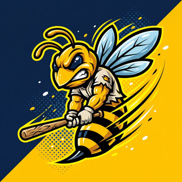 Aggressive cartoon bee character with baseball bat character aggressive illustration wildlife creature anthropomorphic