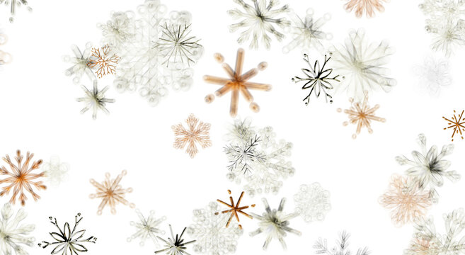 Abstract snowflake pattern in various colors on white background. Perfect for winter, Christmas, and