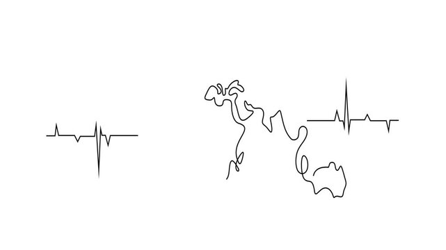 Animated self drawing of continuous line draw of  World Heart Day Global Awareness Campaign.    Full length one line animation. 4K