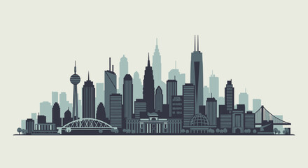 Obraz premium Modern City Skyline Silhouette with Bridges and Iconic Buildings