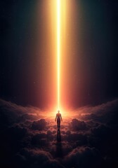 Obraz premium Abstract ethereal background with glowing light rising through deep, mystical atmosphere, symbolizing spiritual breakthrough and infinity, spiritual, unknown, fog
