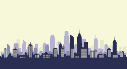 Fototapeta premium Modern Cityscape Silhouette with Tall Skyscrapers and Buildings at Dusk