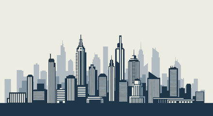 Fototapeta premium Modern Cityscape Silhouette with Tall Skyscrapers and Buildings at Dusk