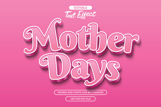 Mother days editable text effect with 3d pink text style