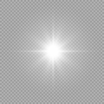 Vivid white starlight with horizontal lens flare. Vector transparent glowing burst with elegant rays and bright shining core isolated.