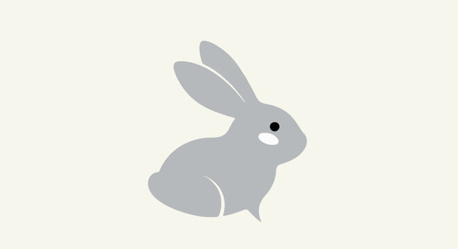 A minimalist gray rabbit with simple features sits on a pale yellow background
