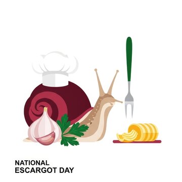 Chef snail with ingredients for National Escargot Day illustration