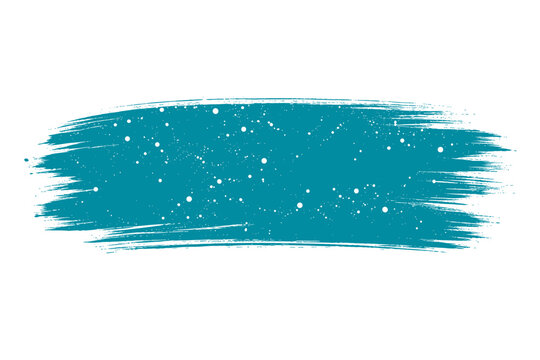 Vibrant Teal Blue Paint Brush Stroke with White Speckles and Distressed Textured Edges Isolated on White Background, Abstract Artistic Vector Illustration for Modern Graphic Design and Banners